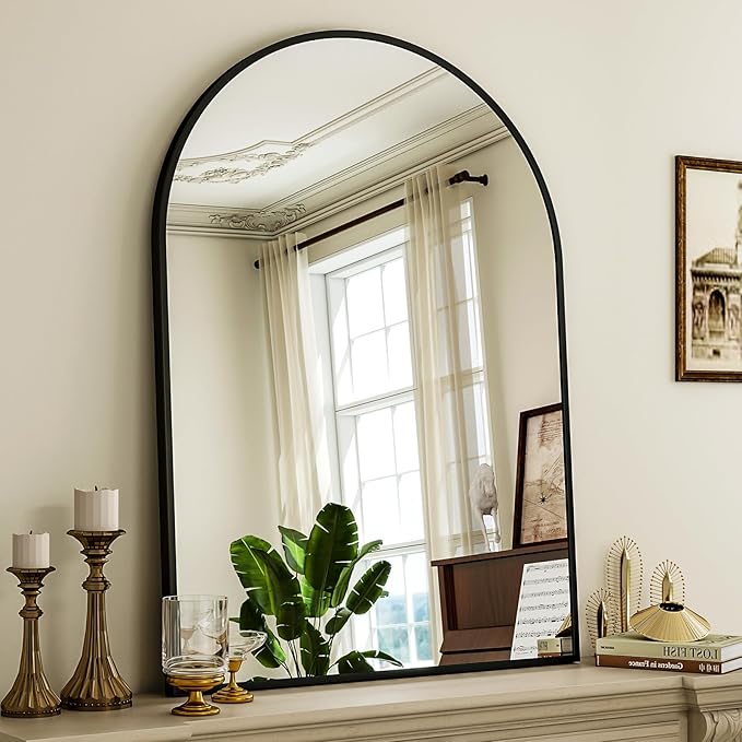 Arch Bathroom Mirror, 24x36 inch Arched Bathroom Mirror/Wall Mounted Vanity Mirror - Arch Metal Frame Wall Mirror for Bathroom Bedroom Living Room, Black