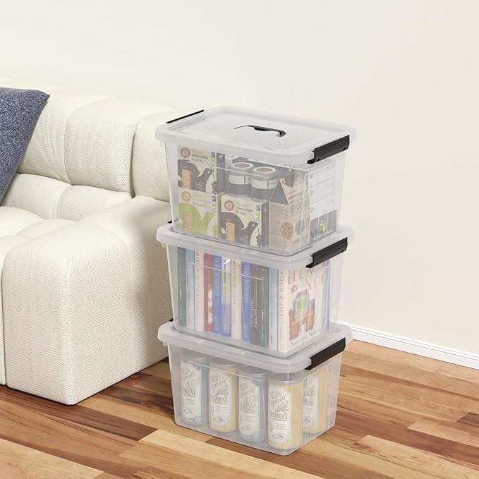 Readsky 18 Quart Plastic Latching Bin with Lids and Handle, Clear Plastic Storage Tote, 4 Packs