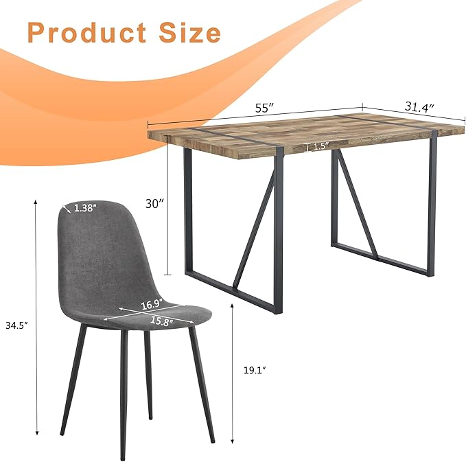 Dining Table Set for 4，Dinner Table Set for 4，55'' Kitchen Table and PU Leather Chairs Set of 4, 5 Piece Dining Table Set for Kitchen Dining Room