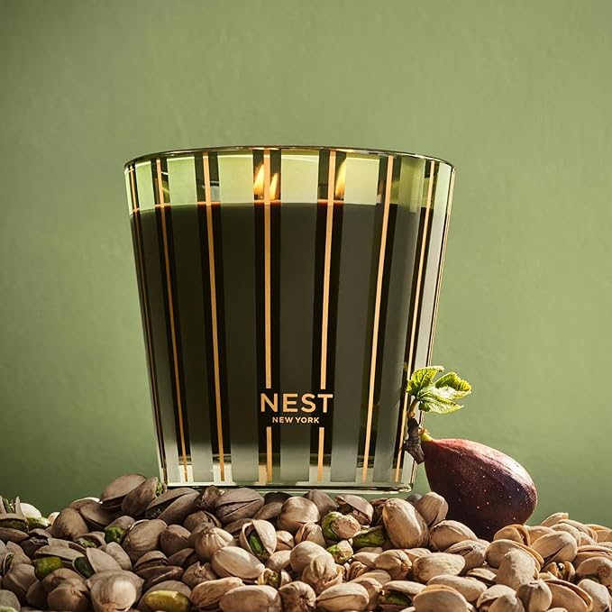 NEST New York Scented 3-Wick Candle, Pistachio & Wild Fig - 21.2 oz - Up to 100-Hour Burn Time - Reusable Glass Vessel