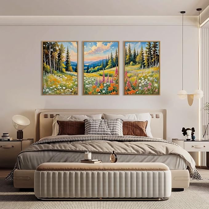 Anyzal Colorful Woodland Wall Art Large Floral Field Wall Decor 16x24 Inch Set of 3 for Living Room Bedroom Dining Room