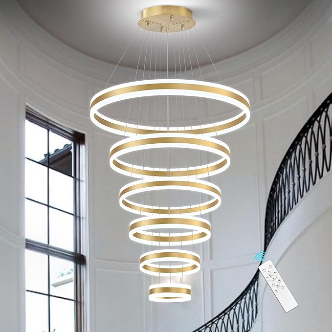31.4'' Modern LED Chandelier Large Contemporary Chandeliers for Foyer 6-Rings Dimmable High Ceiling Chandeliers for Living Room Entrance Staircase 3000K-6000K