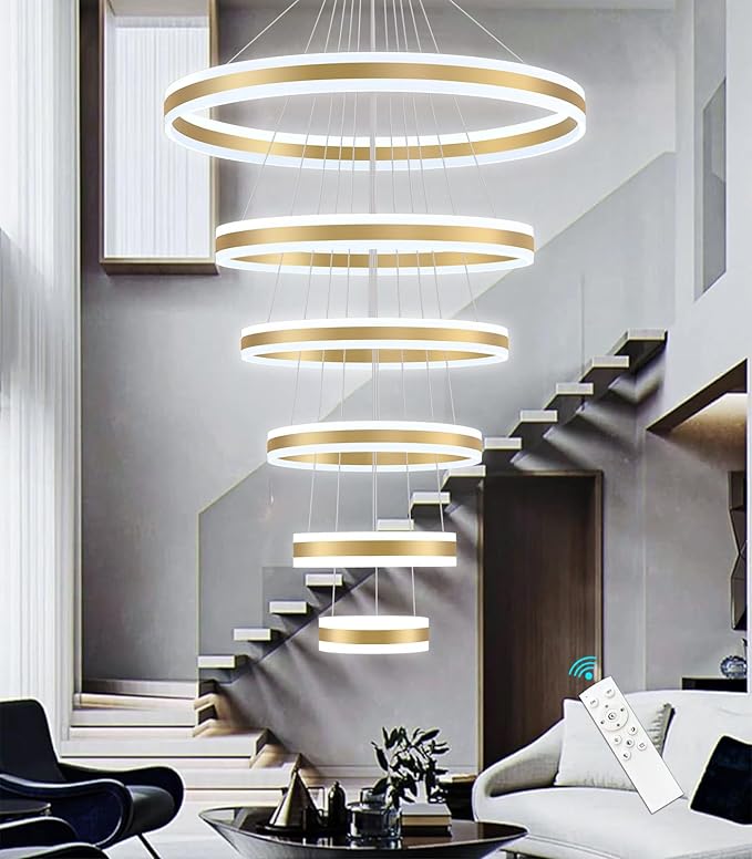 31.4'' Modern LED Chandelier Large Contemporary Chandeliers for Foyer 6-Rings Dimmable High Ceiling Chandeliers for Living Room Entrance Staircase 3000K-6000K