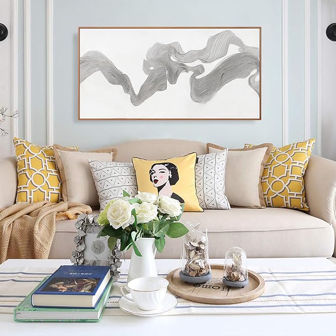 Abstract Wall Art Small Size Framed Home Artwork Decor Modern Minimalist Canvas Painting Abstract Mist Texture Art With White Background Living Room Decor For Bedroom Office Wall Decor 20"X40"