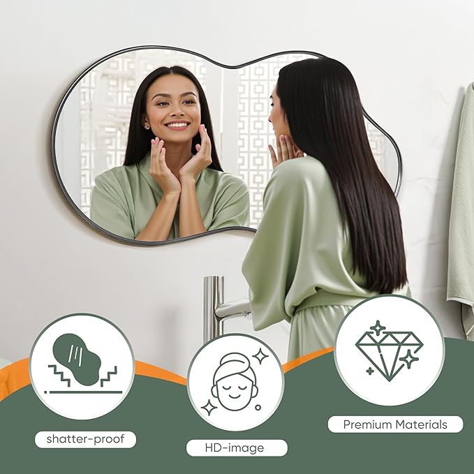 Suidia Irregular Wall Mirror, 36"x20" Bathroom Mirror Asymmetrical Mirrors Artistic Mirrors Decorative for Living Room Bedroom Bathroom Hallway Entryway, Black, Cloud Style