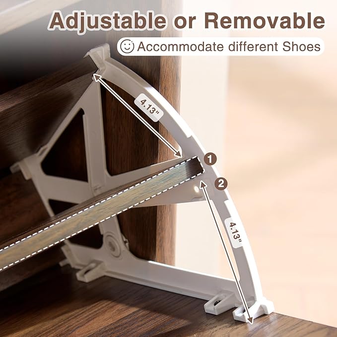 Okvnbjk Fluted Narrow Shoe Cabinet with 2 Flip Drawers, Shoe Storage Cabinet with Open Storage & Curved Profile Design, Wood Shoes Rack for Entryway, Hallway, Dark Walnut