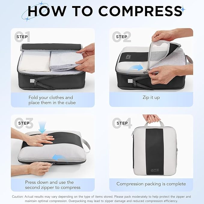 10 Set Compression Packing Cubes for Travel Essentials,Compressible Expandable Packing Cubes for Suitcase,OlarHike Luggage Organizer Bags for Travel,Handy Helper for Organizing Clothes(Black)