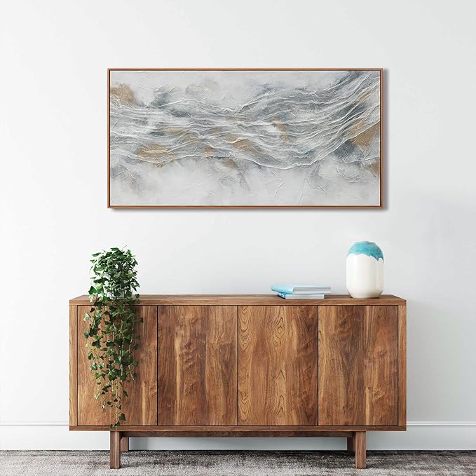 Abstract Wall Art Framed Ready To Hang Home Decor Artwork Simple Modern Art Pieces With Gold And Gray Textures Wall Art Prints Canvas Painting Small Size For Living Room Bedroom Office Decoration 20"X 40"