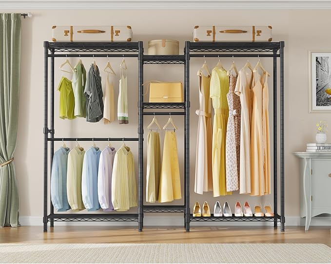 VIPEK Classic V6 Medium Wire Garment Rack Heavy Duty Clothes Rack for Hanging Clothes, Metal Freestanding Closet Wardrobe Racks 59.8" L x 14.6" W x 76.4" H, Max Load 750lbs, Black