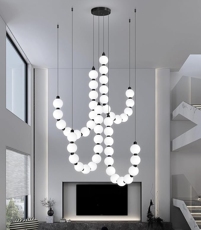 Modern Chandeliers LED Dimmable Light Acrylic Balls Ceiling Pendant Lighting for Living Room Dining Room Bedroom Adjustable Hanging Lights 90 Watts Black Lamp