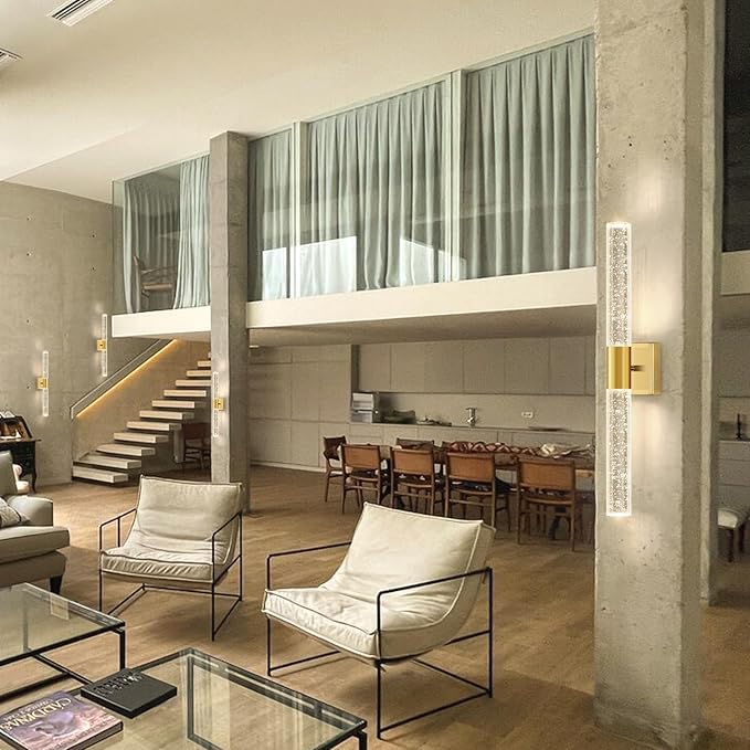 Brushed Gold LED Wall Sconces Set of 2 with LED Warm Light Interior Glam Crystal Wall Light, Hardwired