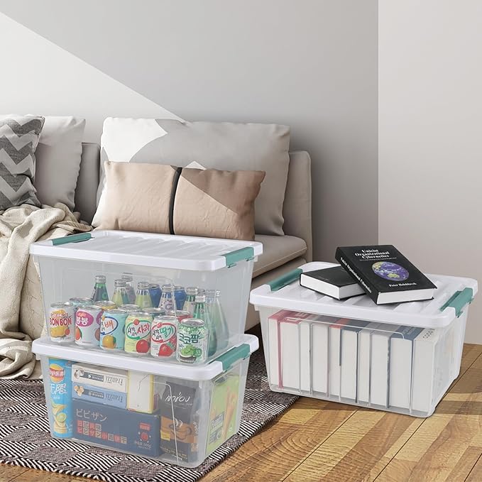 4 Packs 35 Quart Storage Bins with Lids, Stackable Storage Containers for Organizing, Clear