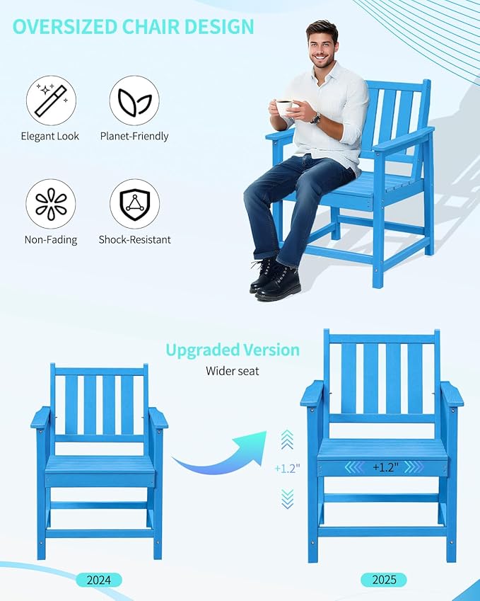 QUASCO Outdoor HDPE Dining Table Set, 6-Piece Outdoor Patio Dining Sets with Umbrella Hole Table and 1 Bench and 4 Chairs for Backyard, Deck, Garden and Poolside, Blue