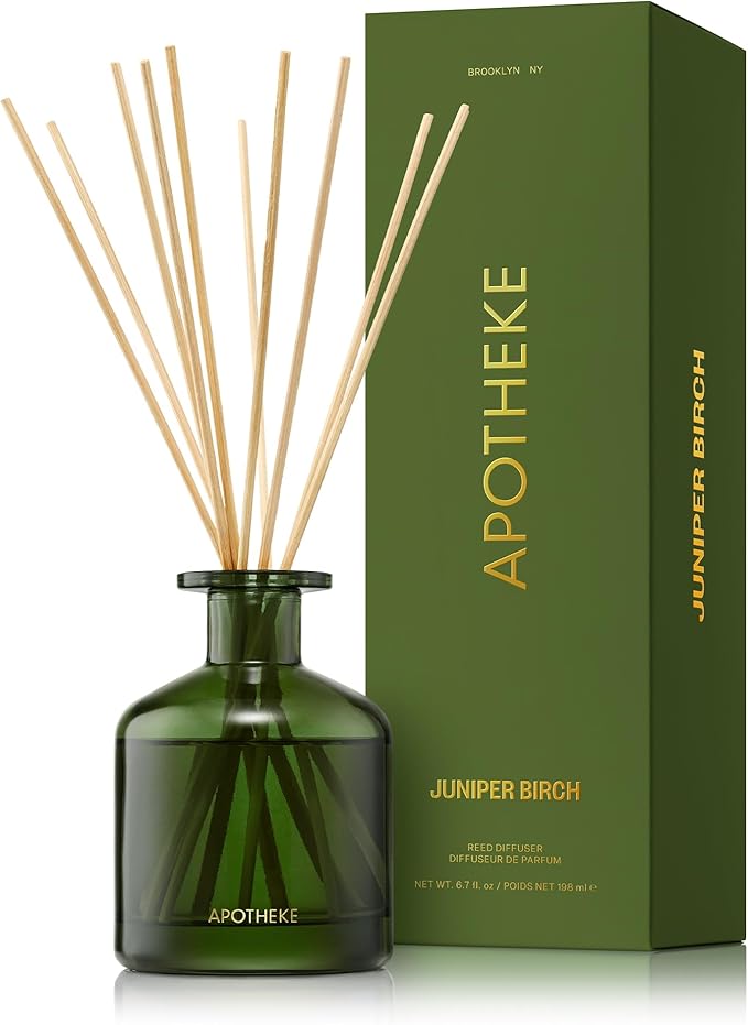 Apotheke Luxury Scented Oil Reed Diffuser (Juniper Birch) - Long-Lasting Premium Home Fragrance Diffuser Set with Sticks - Alcohol-Free Blend of Essential Oils & Perfume-Grade Oils