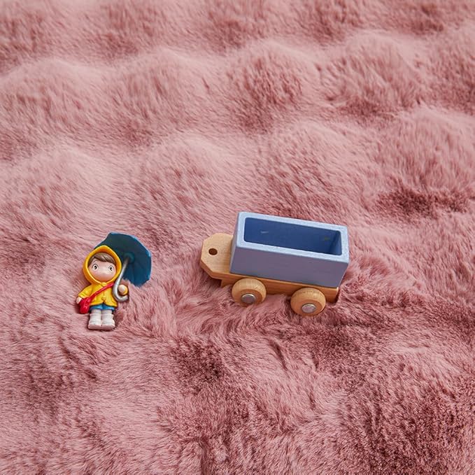 Pink Round Rabbit Plush Rug for Bedroom Living Room Sofa,5'X5' Faux Fur Fluffy Shaggy Circle for Kids Teen Girls,Furry Carpet Circular for Nursery Baby