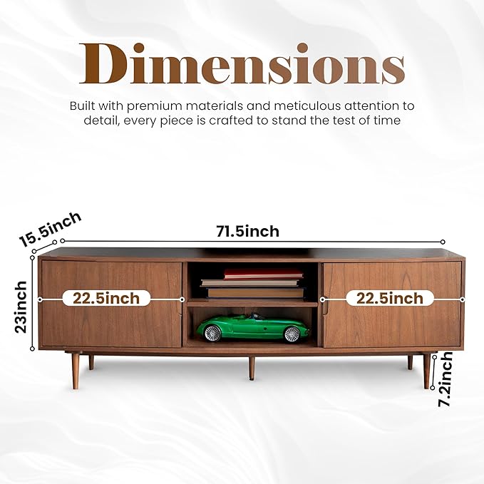 TV Stand for 55/65/75/85 up to 90 Inch TV, Mid Century Modern TV Stand for with Adjustable Shelves,Doors, Under 10 Minutes Assembly -TV Console for Living Room,TV Console Table-Walnut-72''