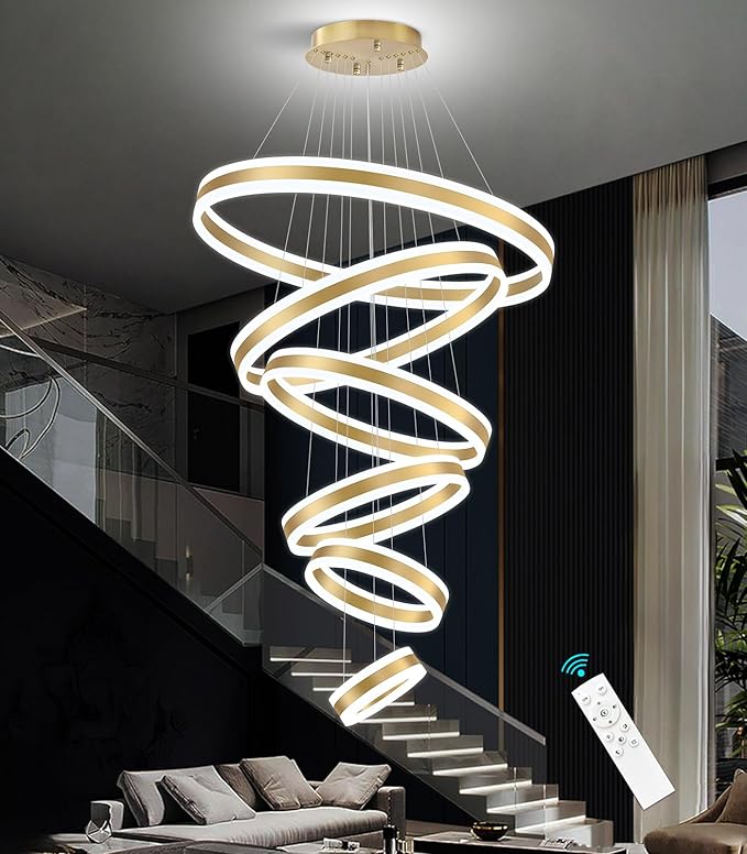 31.4'' Modern LED Chandelier Large Contemporary Chandeliers for Foyer 6-Rings Dimmable High Ceiling Chandeliers for Living Room Entrance Staircase 3000K-6000K