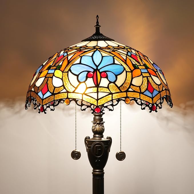 Tiffany Floor Lamp Stained Glass Floor Light Bright Lighting Rustic Standing Lamp Vintage Unique Bronze Reading Corner Lamp for Home Decor Living Room Bedroom 16X16X64 Inches