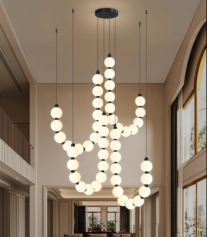 Modern Chandeliers LED Dimmable Light Acrylic Balls Ceiling Pendant Lighting for Living Room Dining Room Bedroom Adjustable Hanging Lights 90 Watts Black Lamp