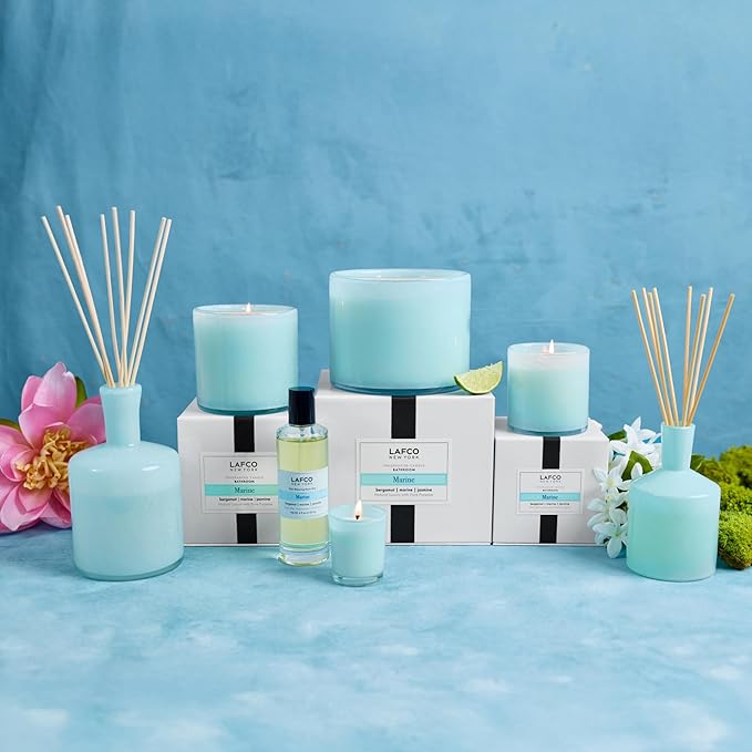 LAFCO New York 3-Wick Candle, Marine - 30 oz - 120-Hour Burn Time - Reusable, Hand Blown Glass Vessel - Made in The USA