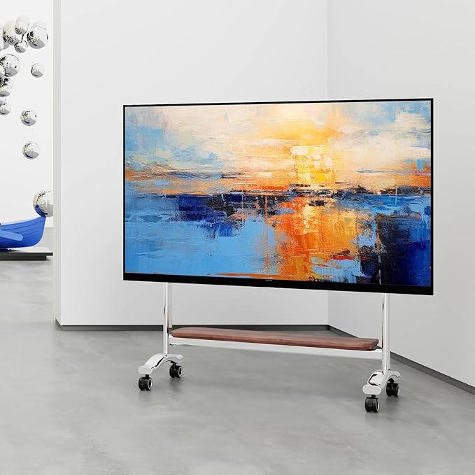 Heavy Duty Mobile TV Stand Easel Rolling TV Cart with Wheels for 65-110 Inch, Stainless Steel Portable Floor TV Stand on Wheels with Large Storage Pegboard Hold Up to 198 Lbs Max VESA 1200x600 mm (08)