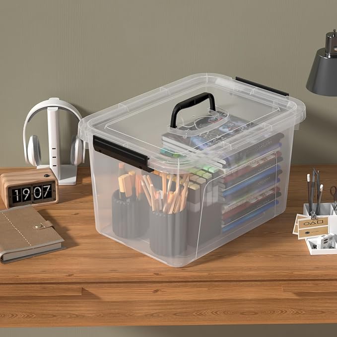 17.5 L Plastic Clear Latching Storage Box with Lid, Storage Bin with Handle, 4 Packs