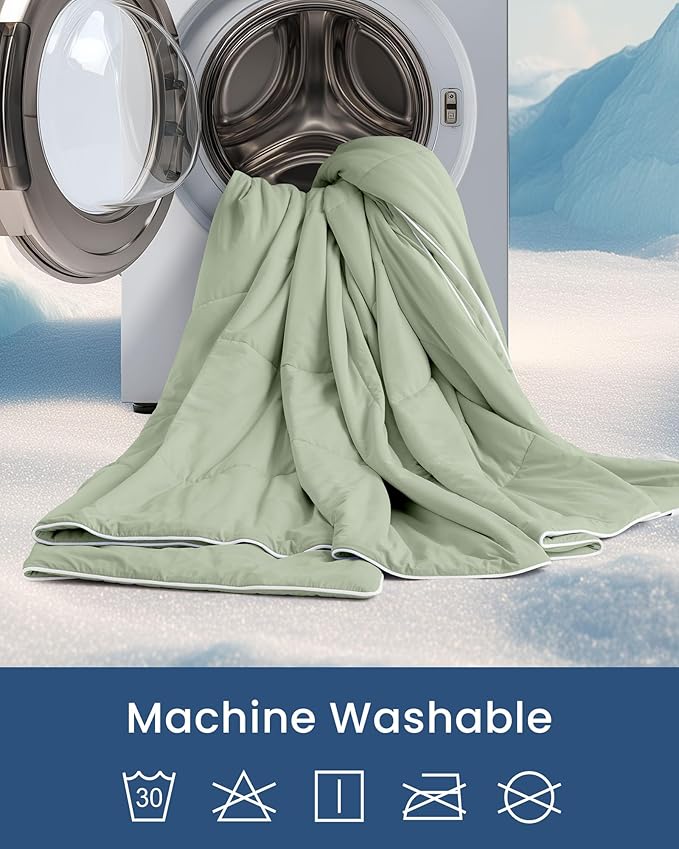 Cooling Comforter Queen Size, Breathable Blanket for Hot Sleepers & Night Sweats, Q-Max>0.46 Tech, Summer Lightweight & Skin-Friendly Bedding, 90"x90", Sage