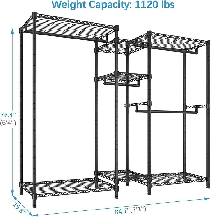 VIPEK Classic V6 Plus Wire Garment Rack Heavy Duty Clothing Rack for Hanging Clothes, Metal Freestanding Closet Wardrobe Rack Portable Clothes Rack, 84.7" L x 15.8" W x 76.4" H, Load 1120lbs, Black