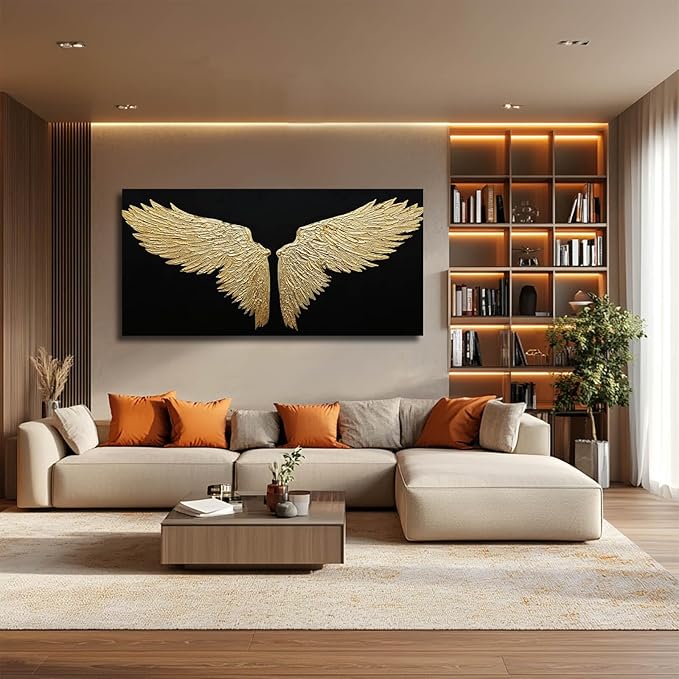 NBAODAN Bird Wall Decor Black and Gold Wall Art Neutral Decorative Pictures 24"x48" Large Abstract Paintings for Living Room Bedroom Textured Art