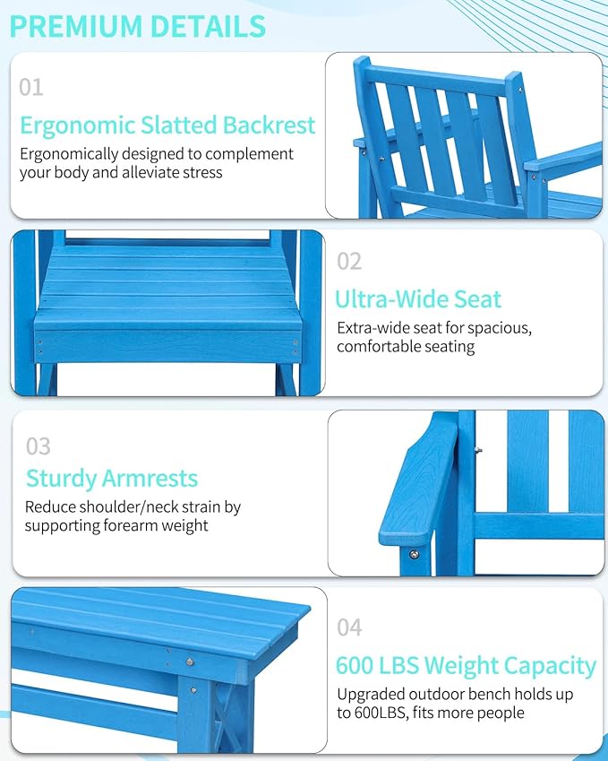 QUASCO Outdoor HDPE Dining Table Set, 6-Piece Outdoor Patio Dining Sets with Umbrella Hole Table and 1 Bench and 4 Chairs for Backyard, Deck, Garden and Poolside, Blue