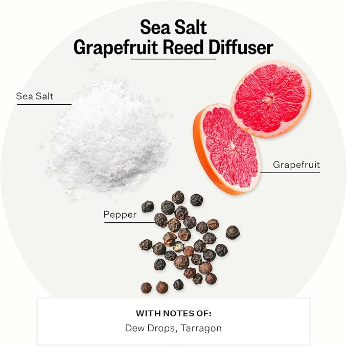 Apotheke Luxury Scented Reed Diffuser for Home, Sea Salt Grapefruit - 6.7 Fl Oz Essential Oil Aromatherapy - 10 Rattan Scent Sticks Room Diffuser - Long-Lasting Fragrance for Bedroom, Home, Bathroom