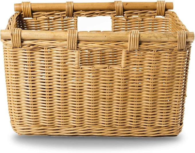 The Basket Lady Tall Narrow Wicker Storage Basket, Medium, 18 in L x 12 in W x 11 in H, Sandstone