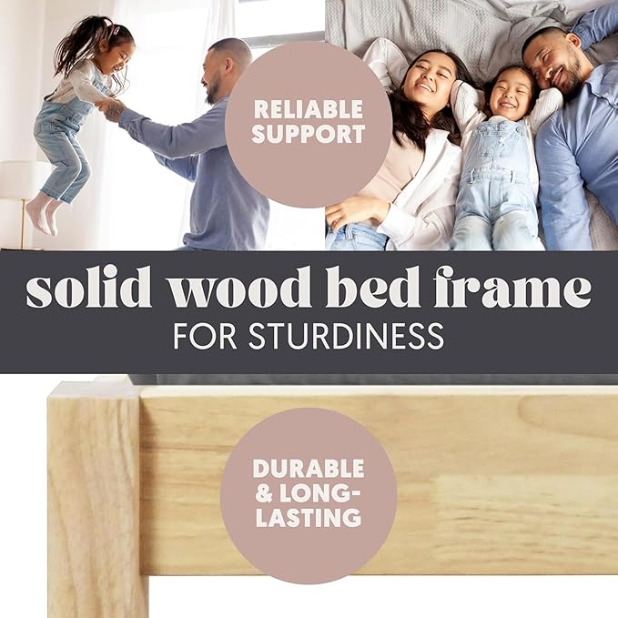 DG Casa Reign Boucle Mid-Century Modern Twin Size Wooden Platform Bed Frame - Upholstered in Taupe Boucle - Solid Wood with Natural Finish