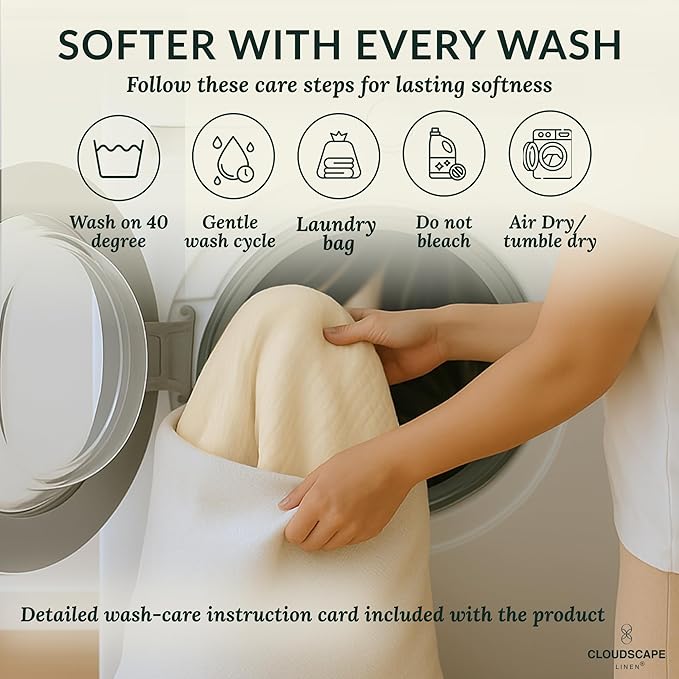 Cloud Scape Linen 100% 8-Layer Cotton Muslin Blanket Queen Size,Lightweight All Season Blanket for Bed, Oversized Cotton Blankets, fits Full Size Bed, 92x92, Ivory