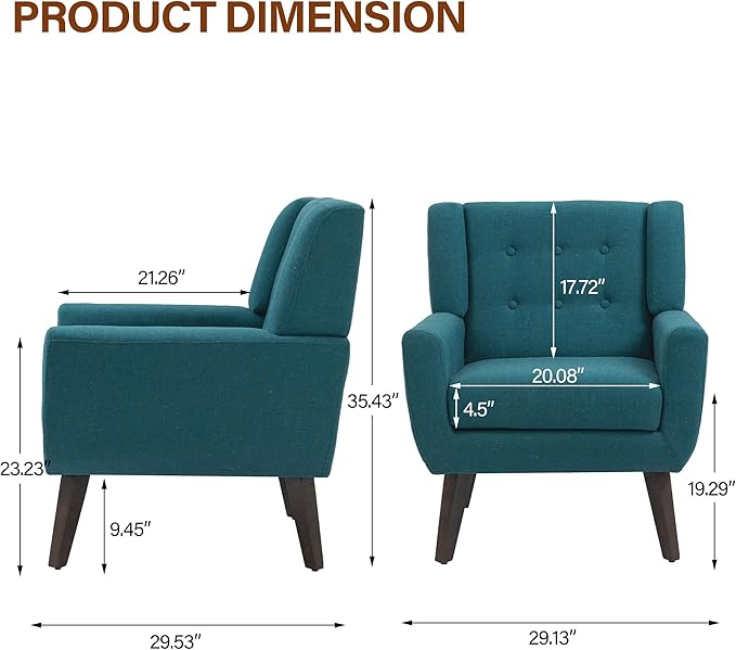 Accent Chairs Set of 2, Modern Fabric Armchairs for Living Room, Comfy Upholstered Arm Chairs Tufted for Indoor Bedroom Office Room (Light Blue)