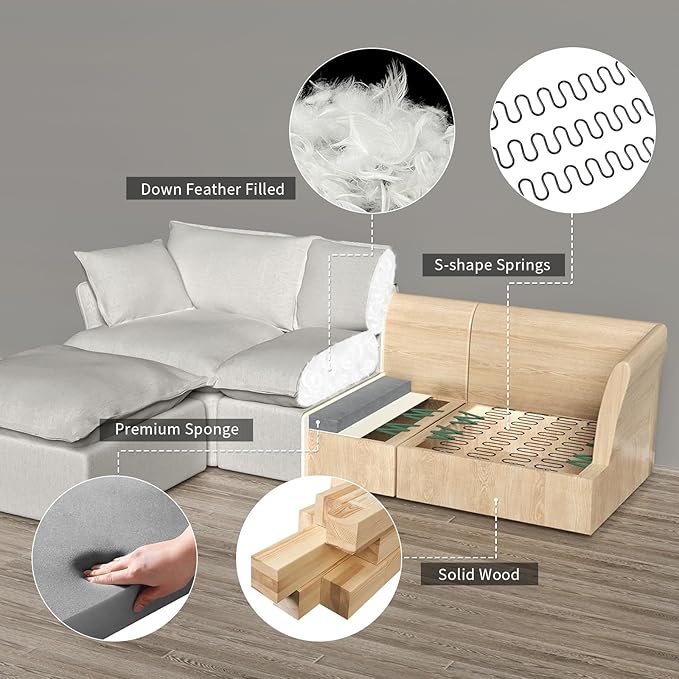 Cloud Sectional Sofa, V Shape Convertible Modular Couches, Down Fill Sectional Sofa,Detachable Couch Cushion Covers, 3 Seater Corner Sofa for Living Room,Grey