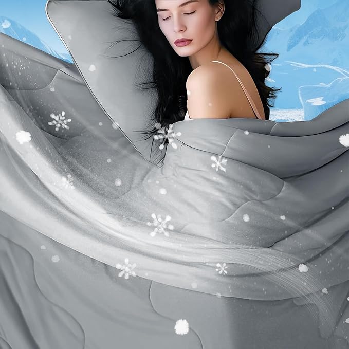DOWNCOOL Cooling Comforter, Grey Cooling Blanket Queen Size, Cooling Duvet for Hot Sleeper, Breathable Summer Quilt, Lightweight Soft Q-Max>0.4 Arc-Chill Cool Comforter,90"X90"