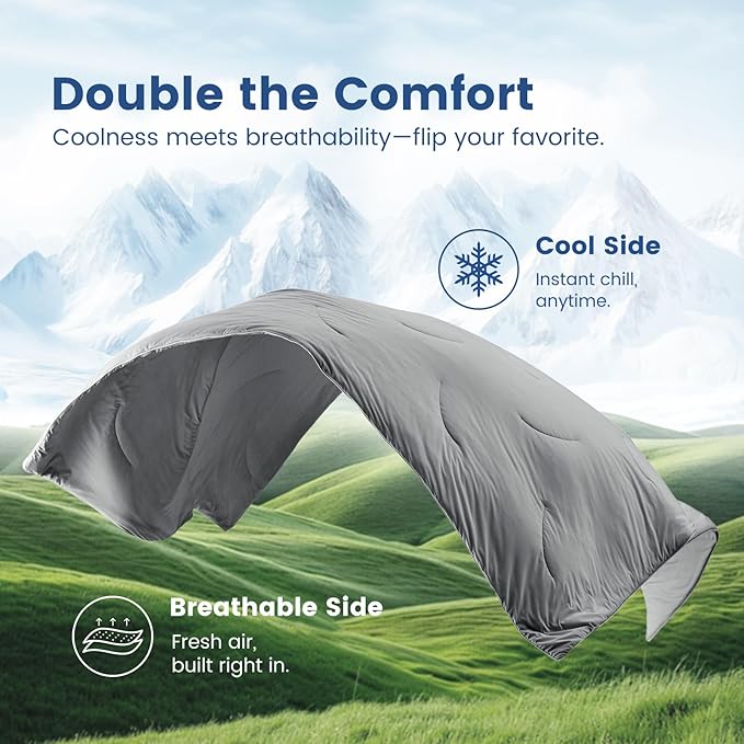 Cozy Bliss Cooling Comforter Twin Size Dual-Sided, Ultra-Soft Cooling Blankets for Hot Sleepers and Night Sweats, Breathable Lightweight Silky Smooth, Dark Grey