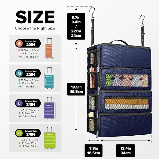 Suitcase Organizer, Travel Luggage Organizer Hanging Shelves Packing Cube Closet/Collapsible Portable Travel Organizer for Carry-on