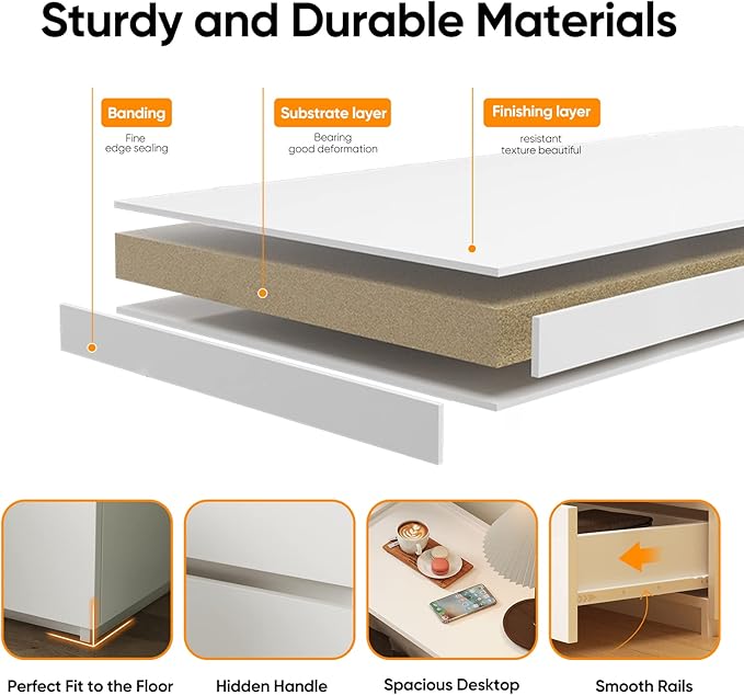 Nightstands Set of 2, Small Dresser for Closet, Sofa Side Table with Drawers for Small Spaces Wooden Bedside Tables, White Modern Storage Cabinet for Bedroom. Entryway, 15.8 in