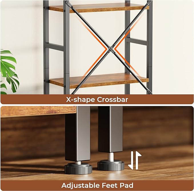 SUPERJARE Triple 6 Tier Bookshelf, Bookcase with 17 Open Display Shelves, Wide Book Shelf Book Case for Home & Office, Rustic Brown