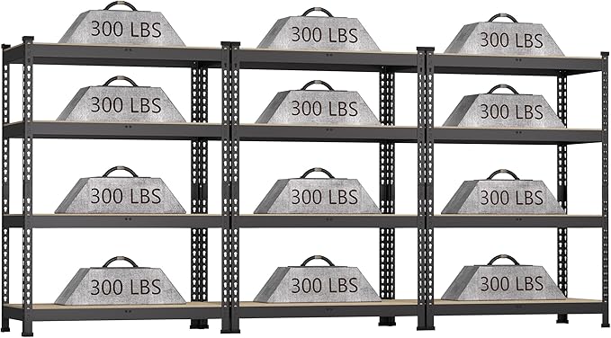 3 Packs 36" W x 16" D x 55" H Adjustable Garage Storage Shelves - 4-Shelf Heavy Duty Shelving Unit, Metal Utility Storage Organizer Racks for Warehouse Pantry Closet Kitchen, Black
