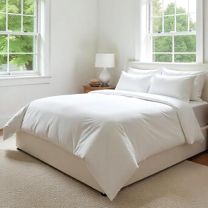 Fabdreams GOTS Certified 100% Organic Cotton Duvet Cover Queen Size - 400 TC Sateen - Soft - Silky - Zipper Closure - Edge Ties - 1 Duvet Cover (90"x92") + 2 Pillow Shams (20"x26") - White, 3 Piece