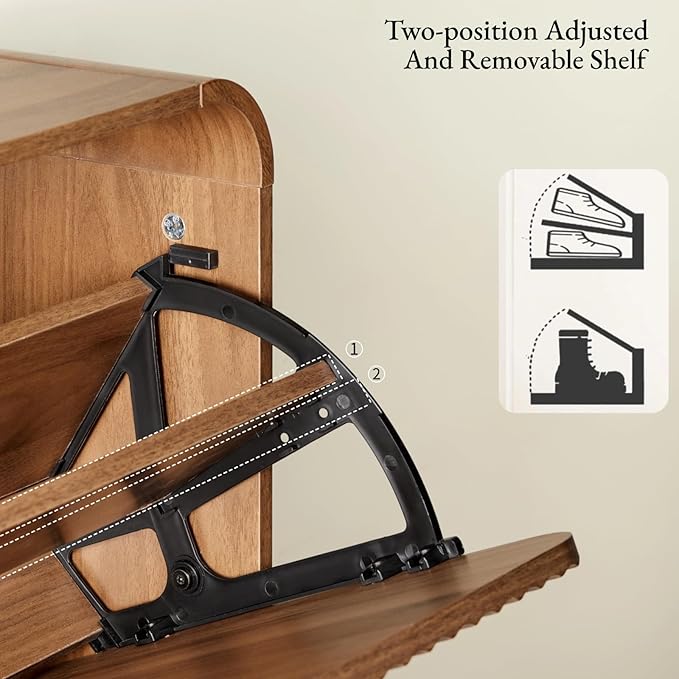 31.5" Fluted Shoe Cabinet with 2 Flip Drawers, Slim Freestanding Shoe Cabinet Organizer, Narrow Shoes Storage Rack for Entryway, 4 Sturdy Legs (Dark Walnut)