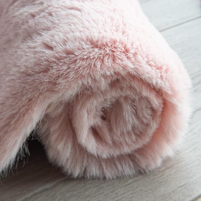 Fluffy Pink Washable Runner Rugs for Bedroom Fuzzy Faux Rabbit Shag Fur Rug for Living Room Furry Runner Rugs for Hallway 2x8 Nursery Rug
