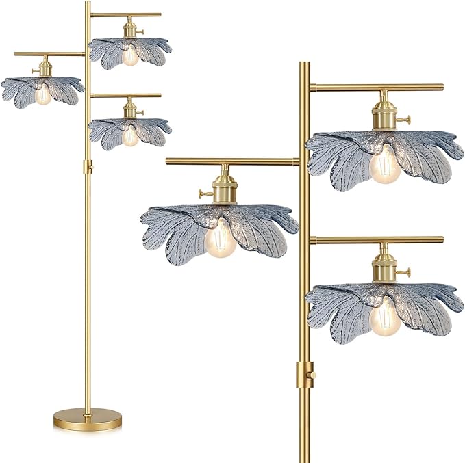 Gold Dimmable floor lamp tall lamp for living room corner ,vintage retro floor lamp Brass Tree Lamp Blue Glass Shade ,Standing Lamps mid century modern floor light for Bedroom corner Study Office