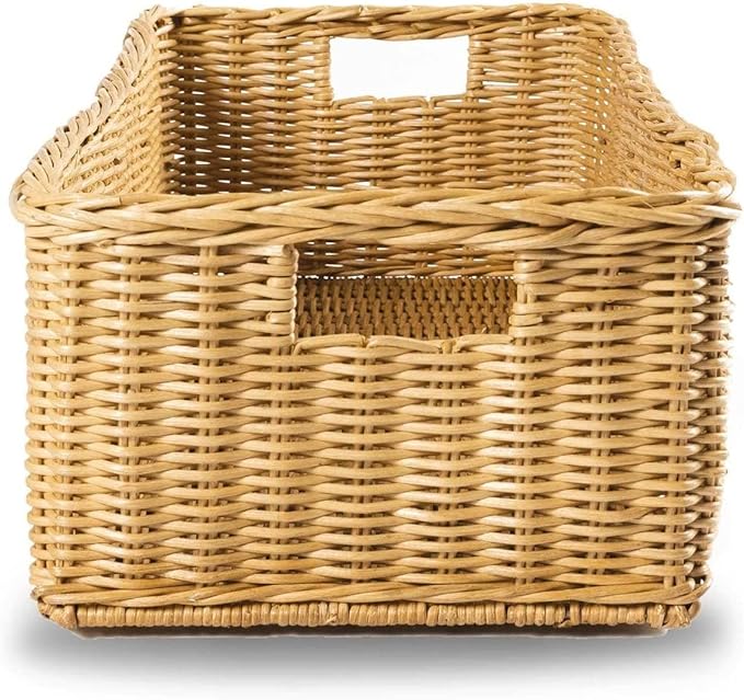 The Basket Lady Long Low Wicker Basket, Large, 25 in L x 11.5 in W x 7 in H, Sandstone
