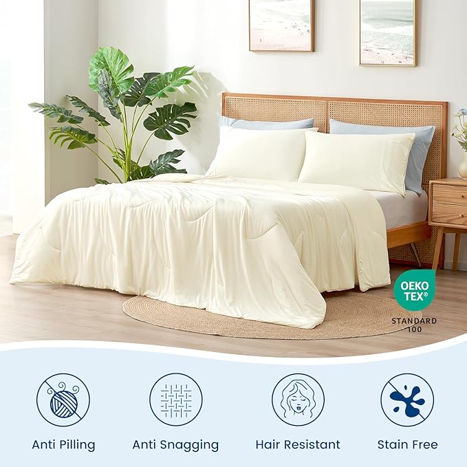 Cozy Bliss Cooling Comforter King Size Dual-Sided, Ultra-Soft Cooling Blankets for Hot Sleepers and Night Sweats, Breathable Lightweight Silky Smooth, Snow Ivory
