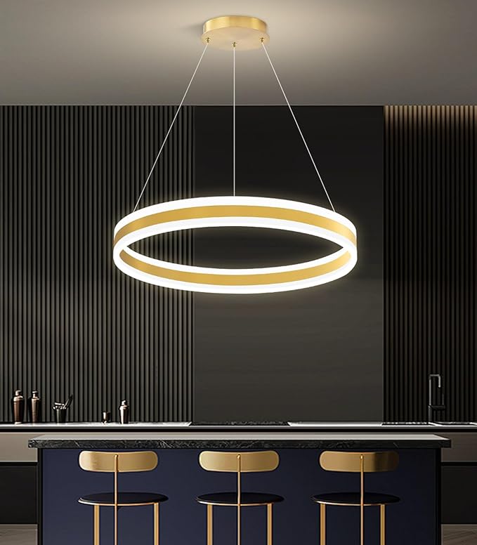 D23.6'' Modern Ring Chandelier for Dining Room LED Dimmable Pendant Lighting High Ceiling Chandelier for Living Room Foyer Bedroom Entryway 3000K-6000K Gold