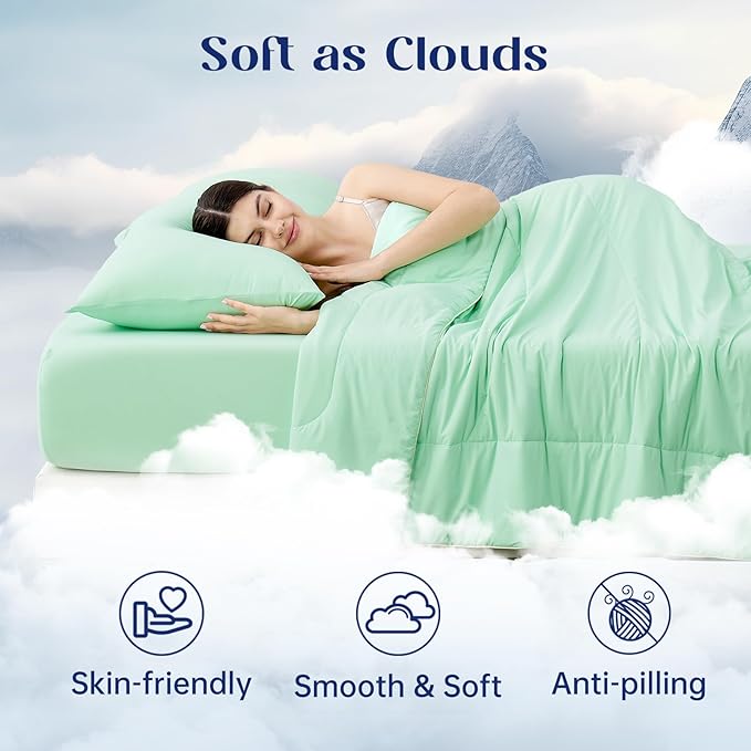 Dream Valley Outlast® King Cooling Comforter, NASA-Grade Instant Cooling Blanket for Hot Sleepers, Luxurious Comforter for All Season, Mint Macaron, 106"x90"